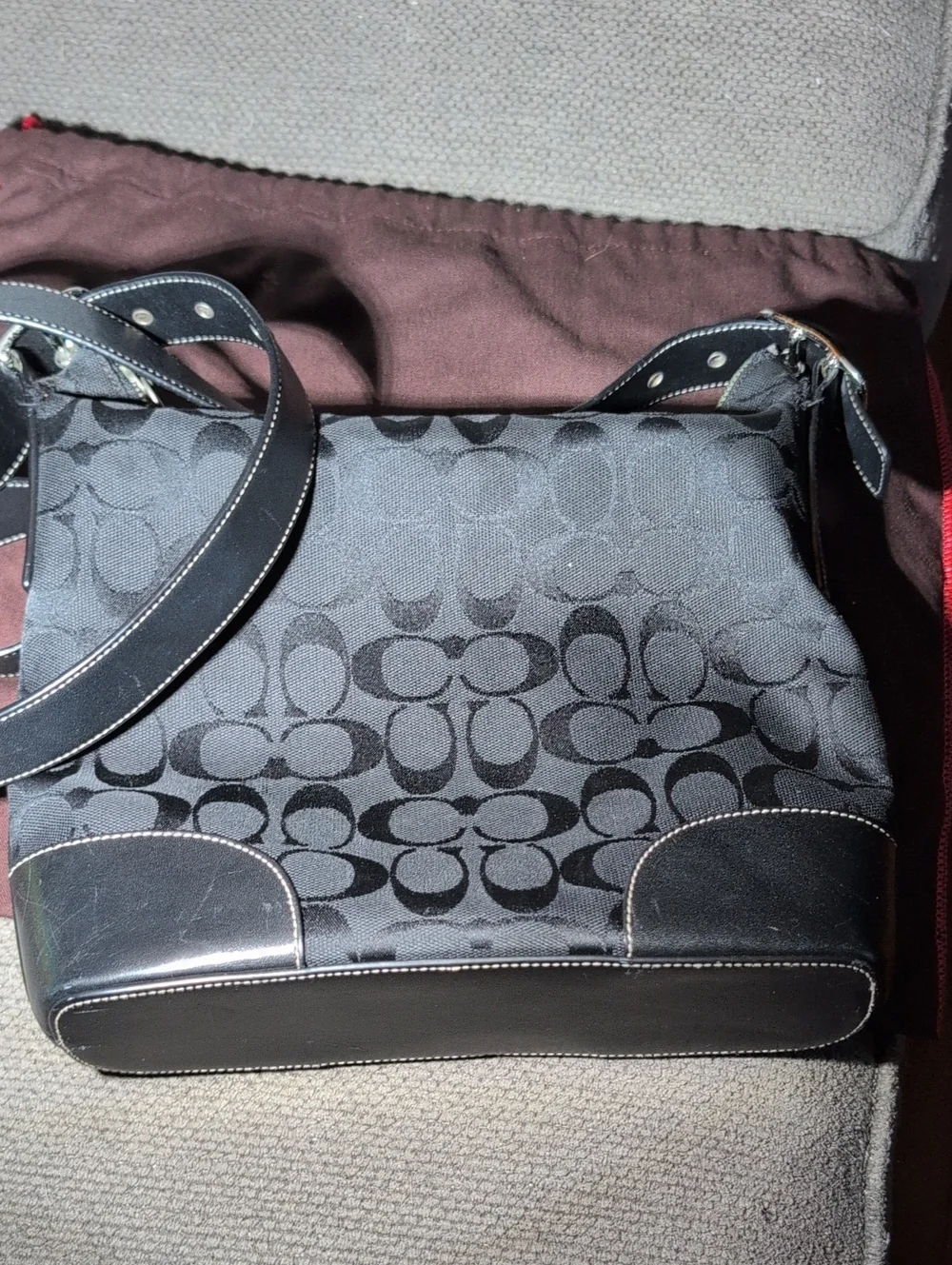 Y2K Coach Black Signature Hobo Jacquard Shoulder Bag C3k-6347